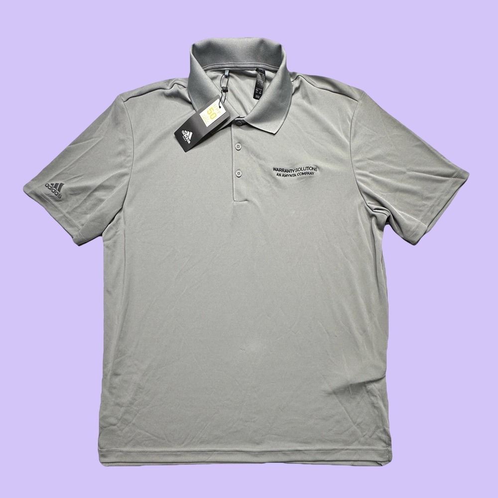 Adidas Polo Shirt Mens Large Gray Golf Performance UPF 50 Corporate Logo S/S